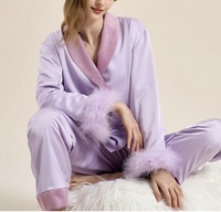 Vêtement de nuit en satin uni super doux et respirant avec un tempérament féminin et des manches longues pour femmes