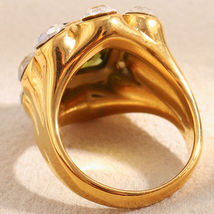 Customizable Women's Stainless Steel Zircon <strong>Cocktail</strong> <strong>Ring</strong> 18K PVD <strong>Gold</strong> Tarnish Free Inlay Waterproof Hypoallergenic Fashion - Product Image 4
