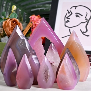 เครื่องประดับหยดน้ำสีชมพูแบบขายส่ง ดีไซน์ใหม่ คริสตัลอาเกตสีชมพูธรรมชาติ งานฝีมือคริสตัล - Product Image 1