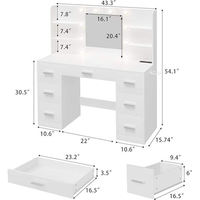 Table de maquillage éclairée par LED Toshuo, moderne, écologique, durable, avec 7 tiroirs, 6 étagères de rangement, en MDF, pour chambre à coucher