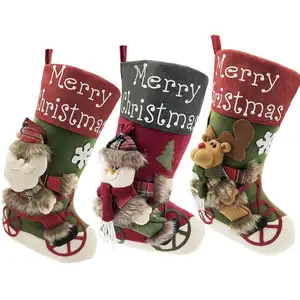 Customized 18'' Big Santa Snowman Reindeer 3D Plush Character Xmas Tree Decorations Christmas Stockings