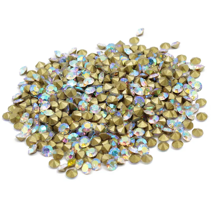 Hot Sale Mini Crystal Diamante Gems Gold Plated Pointed Back Clear Glass Rhinestone for Nails Bags Garments