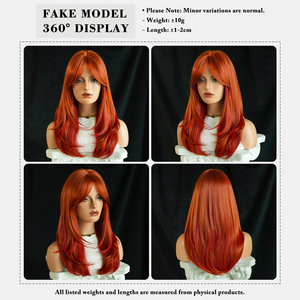Perruques synthétiques lisses mi-longues de 20 pouces, ombrées <span class=keywords><strong>orange</strong></span>-rouge à rouge vif, en fibre résistante à la chaleur, aspect naturel mat, Peluca - Product Image 5