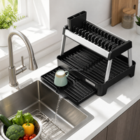 WIREKING Égouttoir à vaisselle en aluminium à 2 niveaux détachable et extensible de 13,6 à 24,2 pouces, 100 % antirouille, organisateur de cuisine