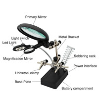 5X 8X 10X LED Light Helping Hands Magnifier Soldering Station,Magnifying Glass Stand with Auxiliary Clamp and Alligator Clips