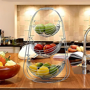 Support de rangement pour fruits en métal à trois niveaux, organisateur de comptoir de cuisine moderne, design rond empilable - Product Image 1
