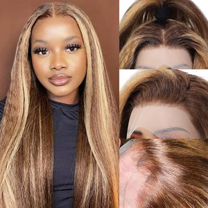 Highlight <span class=keywords><strong>Ombre</strong></span> Kinky Straight 13x4 HD Perruques frontales en dentelle Yaki pré-plumées <span class=keywords><strong>Cheveux</strong></span> humains pour femmes noires P427 Couleur blonde miel - Product Image 6