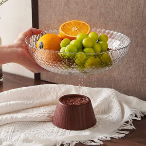 Corbeille à fruits domestique, <span class=keywords><strong>plateau</strong></span> à fruits sur <span class=keywords><strong>pied</strong></span> en plastique imitation <span class=keywords><strong>bois</strong></span>, avec drainage, pour fruits secs - Product Image 5