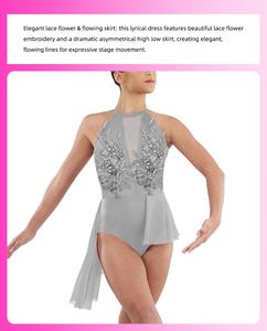 MiDee Kadın Lirik Dans Elbisesi, Pantolonlu, Dantel Çiçek İşlemeli Asimetrik Yüksek Alçak Etek ve Çoklu Sırt Askıları - Product Image 3