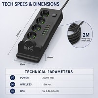 Multiprise sans fil personnalisée avec chargeur, câble d'extension prise UE, 4 prises, 6 ports USB, IP20, 2,0 m, protection renforcée pour bureau