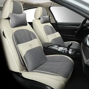 Luxury Phổ Leather Linen Auto Car Seat Bìa Full Seat Cover Đệm Phụ Kiện Xe Hơi