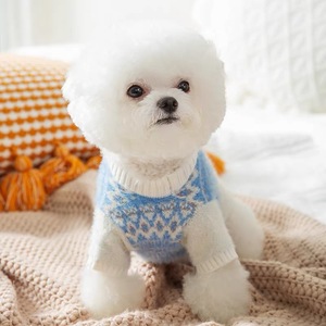 Pull pour chien Dalang, automne-hiver, épais et chaud, bleu kaki, motif géométrique, polyester, vêtements pour petits animaux de compagnie, pour Bichon Frise - Product Image 1