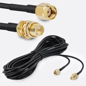WiFi Antenna Extension Cable With RP-SMA Male to RP-SMA Female Bulkhead Mount Connectors for Wireless LAN Router