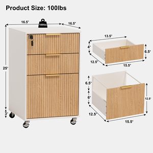 SENYU Minimalist 3 <b>Drawer</b> Filing Cabinet with Wood Finish Lockable <b>Office</b> Storage for Home <b>Office</b> Use - Product Image 4