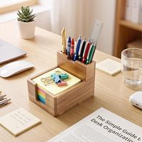 Support de notes adhésives en bois d'acacia en forme de cube avec fente pour stylo, distributeur de notes adhésives 3x3 pour bureau, organiseur de rangement antidérapant