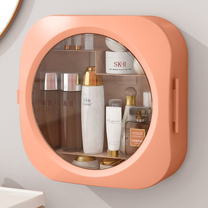 Organisateur de maquillage mural sans perçage Sesame, boîte de rangement divisée en plastique transparent imperméable - Product Image 1