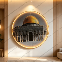 Décoration d'intérieur, lumière LED ronde arabe musulmane, peinture calligraphique en porcelaine et cristal, art mural moderne islamique en verre et cristal