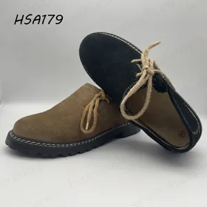 YWQ sepatu formal pria kulit suede, sepatu kasual warna hitam/cokelat, sepatu kantor dengan tali rami samping HSA179