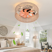 Ventilateurs de plafond LED en rotin ABS de qualité supérieure pour salle d'étude intérieure, style ferme, avec moteur DC, télécommande et lumière