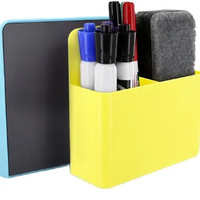 Set Tempat Pena Magnetik Persegi Plastik Warna Putih Tunggal 3 Buah, Organizer Meja & Kulkas, Pengatur Kabel, Kalender, Jam