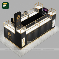 Comptoir de présentation en verre noir et or, écologique et sur mesure, pour magasin de parfums de luxe, mobilier de vente au détail, aménagement intérieur de boutique