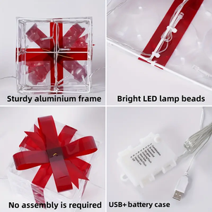 ชุดของตกแต่งคริสต์มาส กล่องของขวัญเรืองแสง 3 ชิ้น ลายไฟ LED กล่องของขวัญคริสต์มาสแบบพับได้ สำหรับตกแต่งคริสต์มาส - Product Image 5