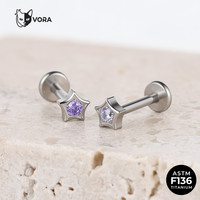 Labret en Titane ASTM F136 Plaqué Or avec Étoile Délicate et Zircon Cubique, Design à Filetage Interne pour Piercing Hélix, Conch ou Oreille, Bijou Corporel