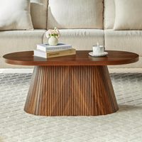 Table basse ronde moderne en bois avec rangement, finition bois massif, base cannelée, design unique, meuble multifonctionnel pour salon
