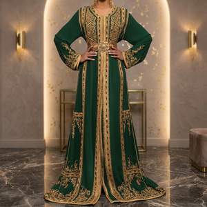 Robe de mariée vintage élégante en satin marocain de haute qualité, longueur cheville, design fluide, pour célébrations nuptiales et fêtes, col montant - Product Image 3