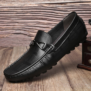 Mocassins en cuir véritable noir à bout rond, chaussures décontractées pour hommes, semelle intermédiaire confortable en EVA, semelle extérieure en caoutchouc, toutes saisons - Product Image 1