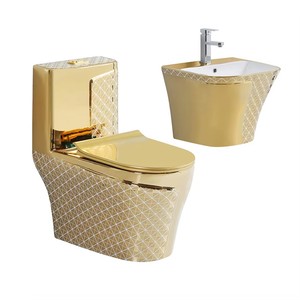 <span class=keywords><strong>Set</strong></span> Sanitario in Porcellana Stile Lusso Reale Dorato, Lavabo Artistico su Colonna, Lavabo Sospeso, <span class=keywords><strong>Set</strong></span> WC Monoblocco - Product Image 2