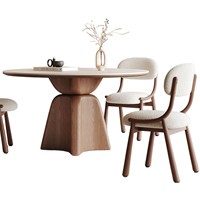 Nouvel ensemble de table à manger ronde en bois massif de style mi-siècle 2026, design Wabi-Sabi de luxe léger de style italien avec plateau en pierre à bords pleins