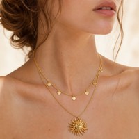 Meilleure Vente 2026 – Collier Minimaliste Plaqué Or 18K avec Pendentif Soleil en Acier Inoxydable Anti-ternissement et Chaîne Tressée Tendance pour Mariages