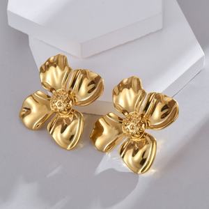 Non Tarnish Bulk Vintage Stainless Steel 14k Gold Boho Elegant <b>Funky</b> Waterproof Large Flower <b>Earring</b> for Women - Product Image 2