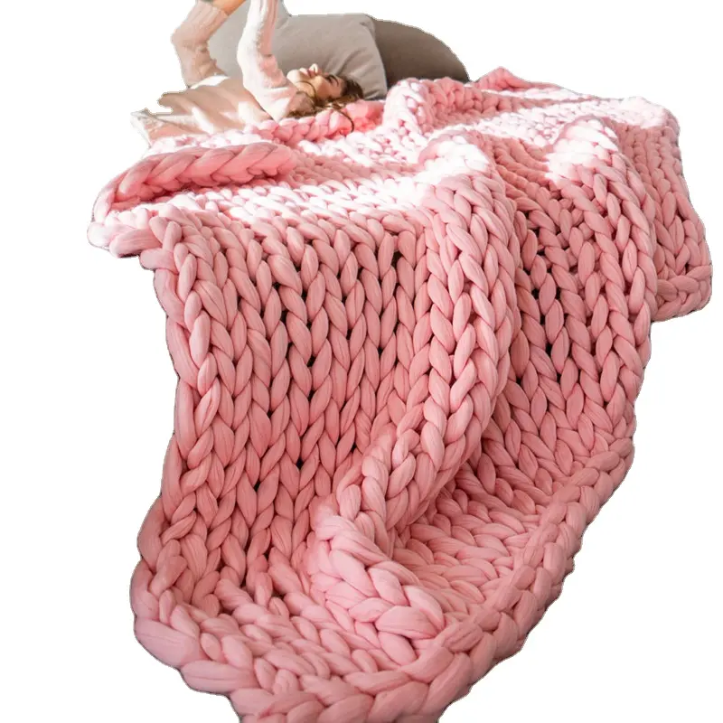 Estilo americano linho Chunky Cobertor Super Macio Cozy Chenille Chunky Knit Blanket eco-friendly