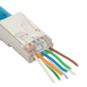 8P8C Plug Pass Melalui Konektor RJ45 Lapis Emas Ethernet Yang Sangat Baik