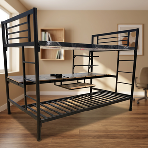Cama Metálica de un Solo Nivel, Estilo Industrial, Multifuncional, con Base de Muelles y Escritorio para Estudiantes - Product Image 3