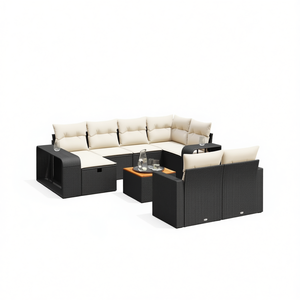 Ensemble de canapés de jardin noirs en rotin PE pour l'extérieur avec coussins en mousse haute densité, design contemporain imperméable - Product Image 1