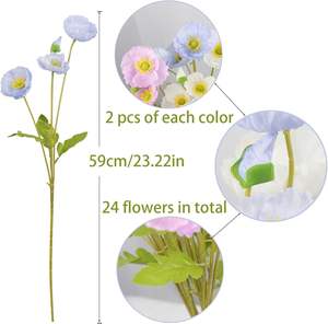 Fleurs de pavot artificielles en gros, haute simulation, toucher réel, 4 têtes, tige de fleur rose hydratante pour décoration de mariage et de maison - Product Image 2