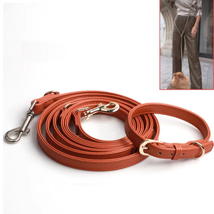 Collar de perro de cuero vegano suave ajustable con logotipo dorado personalizado, beige, marrón, sólido, de lujo - Product Image 6