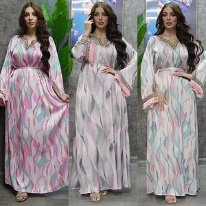 2024 Best Selling Monsoon Abaya Set Women Turkey Dress Printed Colored Diamond Muslim Gown Long Dress Black Muslim Dubai Abaya