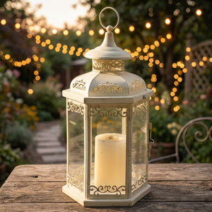 Faroles Vintage Únicos de Metal Blanco, Ecológicos y Duraderos, Decoración Rústica para el Hogar, Velas, Dormitorio, Bodas, Jardín, Navidad - Product Image 1