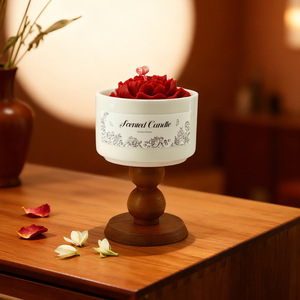 Scented Candle Ceramic Wood Base Round Aroma Flower Home Decoration Valentine's Day Gift - Product Image 2