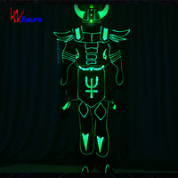 Costume d'armure lumineuse futuriste néon LED « Bull Demon Warrior » pour festival de musique EDM, club, défilé de rue, performance de cosplay