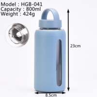 Bouteille d'eau en verre personnalisée avec logo, 800 ml, avec manchon en silicone, anti-fuite, sans BPA, pour le bureau, la maison, les voyages, la salle de sport, l'usage quotidien