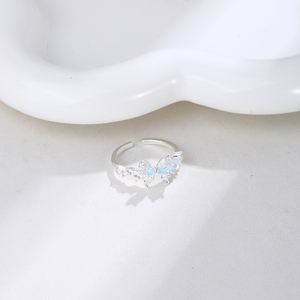 KAVNAR Adjustable Blue Zircon Butterfly <strong>Ring</strong> for Women, <strong>Thick</strong> Silver Plated Copper, Luxury Design - Product Image 2