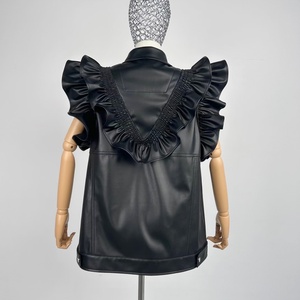 Gilet en similicuir noir à volants pour <span class=keywords><strong>femme</strong></span>, veste <span class=keywords><strong>sans</strong></span> manches en PU, vente directe d'usine - Product Image 4