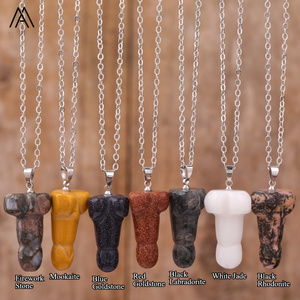Collar de pene de piedra Natural chapado en oro, joyería Bohemia, gargantilla de falo tallada para mujer para fiesta, boda, meditación, regalos de Reiki - Product Image 3