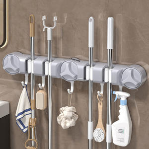 Soporte de pared para mopa con ventosa Blue Vine, rectangular, sin perforaciones, para herramientas de limpieza del baño - Product Image 1