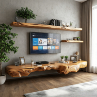 Mueble de TV Flotante con Acabado de Madera, Soporte de TV Minimalista Personalizado para Sala de Estar, Mueble Suspendido para Almacenamiento Multimedia